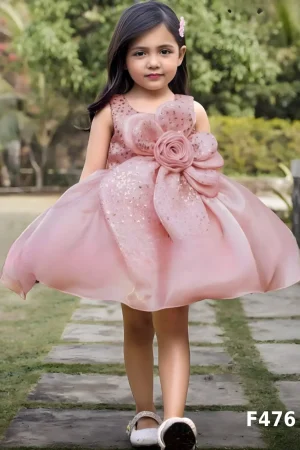 Girls Elegant Floral Party Dress – Premium Pink Designer Frock