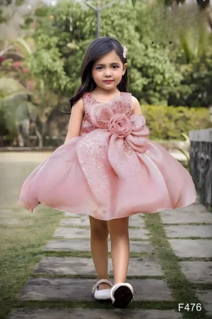 Girls Elegant Floral Party Dress – Premium Pink Designer Frock